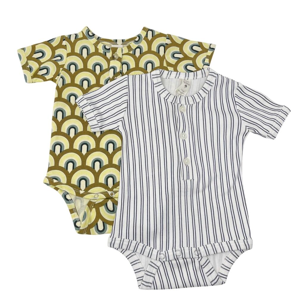 New Kate Quinn 3-6m Set of 2 Short Sleeve Henley Bodysuits Stripe & Rainbow